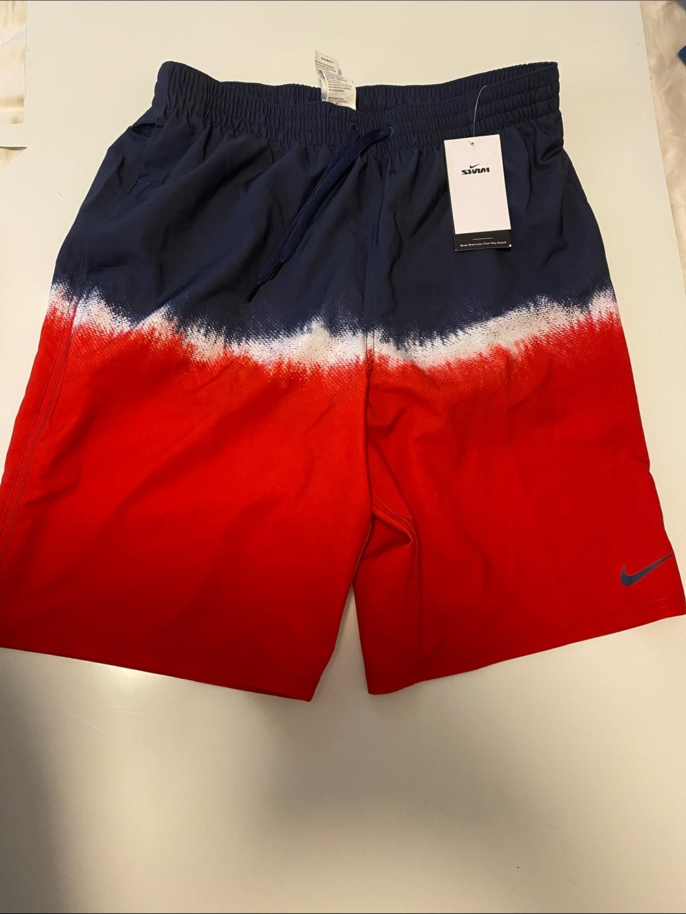 Nike Men’s Navy, White & Red Gradient Swim Trunks NWT